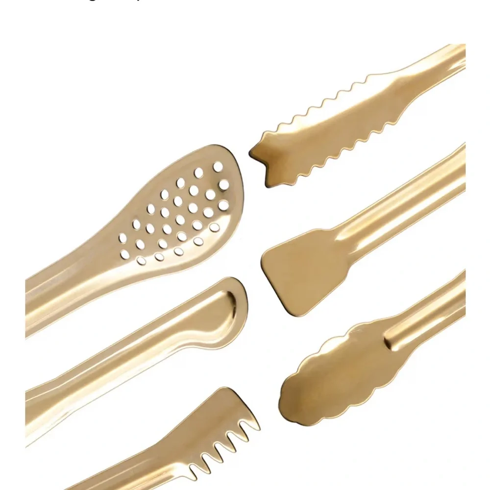 Hinmay Gold Stainless Steel Cocktail Mini Tongs Set - Picture 3 of 11